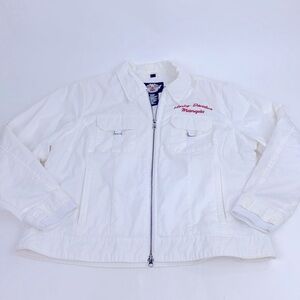 Harley Davidson White Zip up Biker Jacket Size 1X Pockets Embroidered HD
